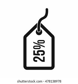 Tag with 25 discount icon in simple style isolated on white background. Buy symbol