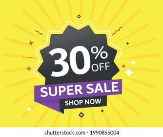 Tag 30 % Rabatt. Sonderangebot Vektor, Einzelhandel, E-Commerce, Promotion, Superverkauf. Bester Preis, Mega-Verkauf. Lagern. Burn, Black Friday, Shop jetzt.