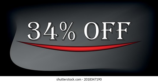 tag 34% off. Background black and grey in white text