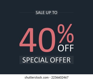 Tag 40% off. Special discount, super discount.