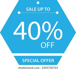Tag 40% off. Special discount, super discount.