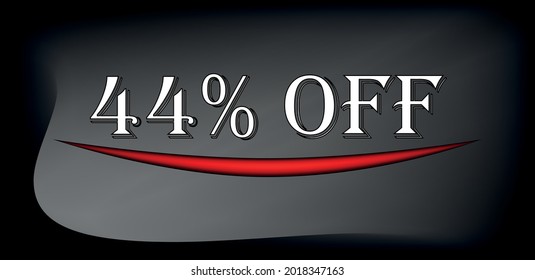 44% de descuento. Fondo negro y gris en texto blanco