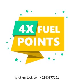 Tag 4x Fuel Points, vector illustration. Advertising inscription. Original packaging