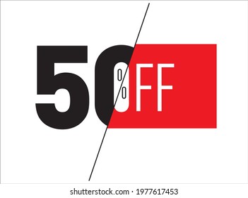 Tag 50% off. Special discount, super discount.