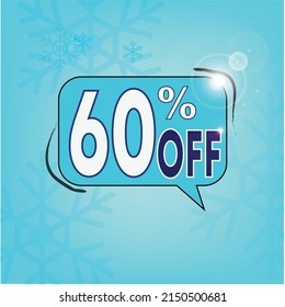 tag 60 percent off, discount for big sales, winter tag, winter background