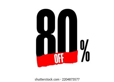 Tag 80% off. Mega sale, Special discount,white background, black and red.