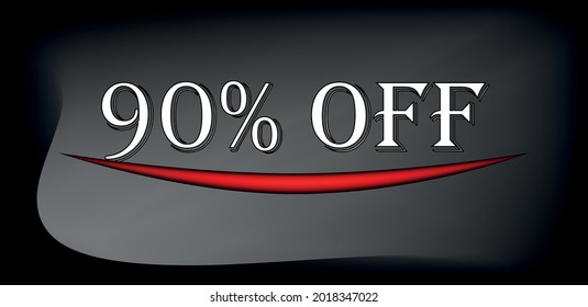 90% de descuento. Fondo negro y gris en texto blanco