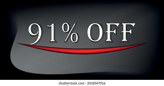tag 91% off. Background black and grey in white text