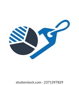 Icono azul plano de análisis de etiquetas Isolación sobre vectores de fondo blanco Ilustración | Iconos de Seo