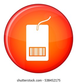 Tag with bar code icon in red circle isolated on white background vector illustration