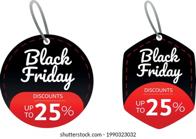 Etiqueta Viernes negro, 25%. Ideal para descuentos en tiendas. Señalización para el período del viernes negro. Descuento. Promoción