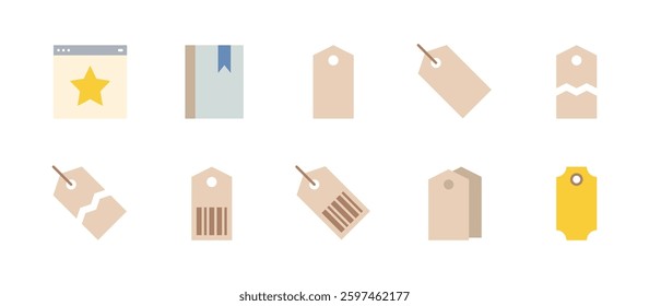 tag and bookmark icons. flat color style icon set