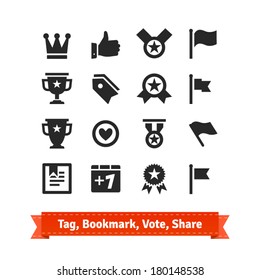 Tag, Bookmark, Vote, Share icon set. Various vector signs of approval.