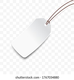 Tag with  brown rope isolated on transparent background. Cardboard label, paper sale or gift empty sticker,offer mockup with 
simple design.