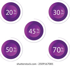 A tag with a circle having gradient color and copy of it again ,outline of circle different numbers of % OFF "20%,30%,45%,50%,70% OFF" percentage.