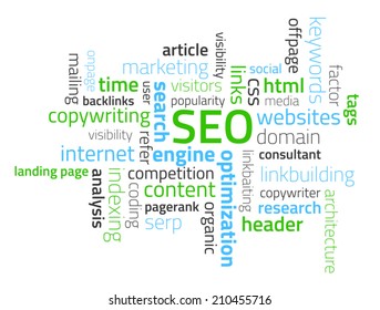 Tag cloud composed from words related to SEO