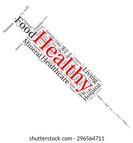 tag cloud containing words related to healthy lifestyle 