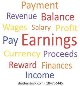 Tag cloud: "Earnings" with synonyms. Vector illustration.