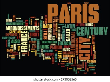 Tag cloud of Paris on black. 
