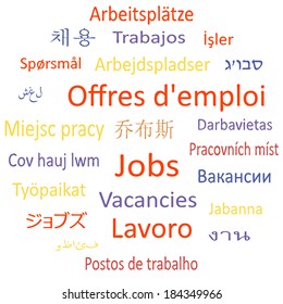 Tag cloud or speech bubble: Vacancies in different languages Vector illustration.