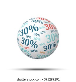 Tag cloud sphere 30%, isolated on white background 