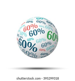 Tag cloud sphere 60%, isolated on white background 