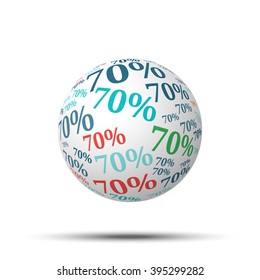 Tag cloud sphere 70%, isolated on white background 