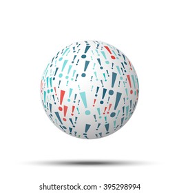 Tag cloud sphere exclamation point, isolated on white background 