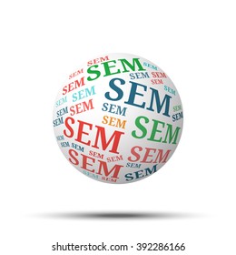 Tag cloud sphere Sem, isolated on white background 