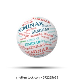 Tag cloud sphere Seminar, isolated on white background 