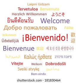 Tag cloud: "Welcome" in different languages. Vector illustration.