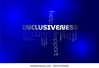 tag cloud with words inclusiveness, supportiveness, help, aid
