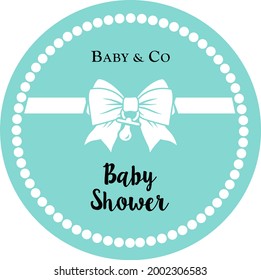 Tag, Coaster, Cake Topper, Cupcake, Sign. Printable Template For Baby Shower Party. Tiffany Blue Ribbon Pattern. Classic Elegant Style	