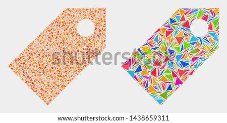 Tag collage icon of triangle items which have different sizes and shapes and colors. Geometric abstract vector design concept of tag.