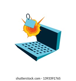tag commercial with explosion and laptop computer