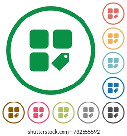 Tag component flat color icons in round outlines on white background