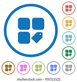 Tag component flat color vector icons with shadows in round outlines on white background