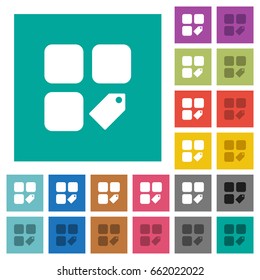 Tag component multi colored flat icons on plain square backgrounds. Included white and darker icon variations for hover or active effects.