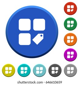 Tag component round color beveled buttons with smooth surfaces and flat white icons