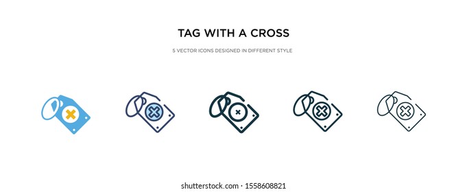 tag with a cross icon in different style vector illustration. two colored and black tag with a cross vector icons designed in filled, outline, line and stroke style can be used for web, mobile, ui