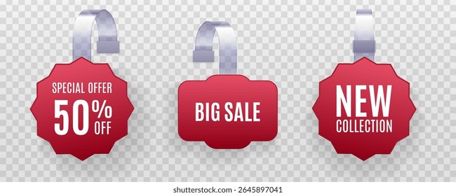 Tag and dangler promotion with mockup wobbler template round label sticker 3d design white point sale paper shop market product plastic shelves exhibitor sign front hang discount advertising

