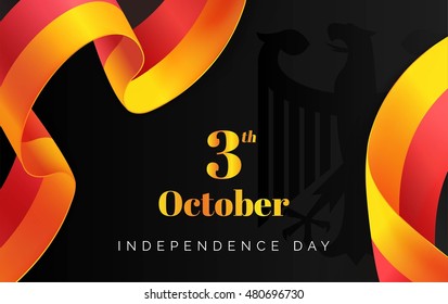 Tag der Deutschen Einheit. 3 october.Germany Independence Day greeting card. Celebration background with waving german flag and emblem. Vector illustration