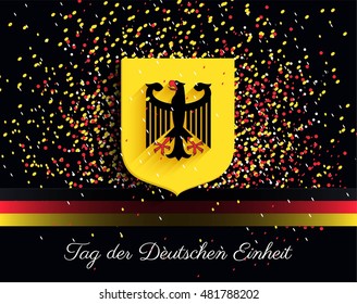 Tag der Deutschen Einheit. 3 october.Germany Independence Day greeting card with the colors and symbol of the country's flag.. Celebration background with german flag and confetti. Vector illustration