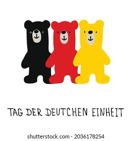 Tag der Deutschen Einheit - German Unity day in German language.  Germany Unity day for kids. Three bears walk together. Vector 