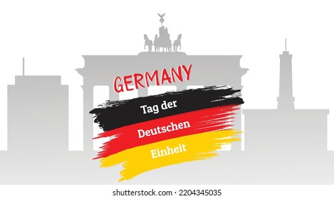 Tag der deutschen (Deutscher Einheitstag) Banner auf Berlin-Hintergrund