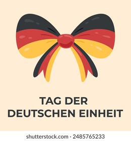 Tag Der Deutschen Einheit (German Unity Day) celebration Banner. Template with bow in Germany flag colors on neutral background. Vector illustration.