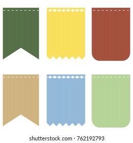 Tag design and colorful flags for decorative party isolated on white background.