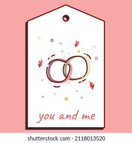 plantilla de diseño de etiqueta con anillos de boda para la decoración de vacaciones. ilustración anterior. concepto de amor. Día de San Valentín feliz con etiqueta de precio. Plantilla para la decoración.
