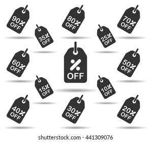 Tag discount icon with round text. Flat design for business financial marketing advertisement office people life property stock fund commercial background in minimal concept cartoon illustration.