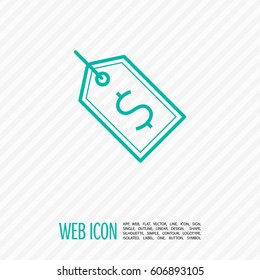 Tag with dollar sign isolated minimal single flat linear icon for application and info-graphic. Sale line vector icon for websites and mobile minimalistic flat design.